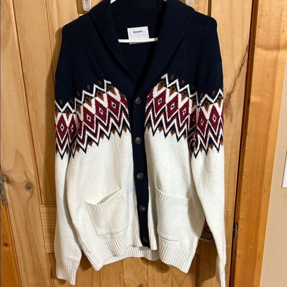 Old Navy Other - Old Navy Navy and White Cardigan with Red Accents